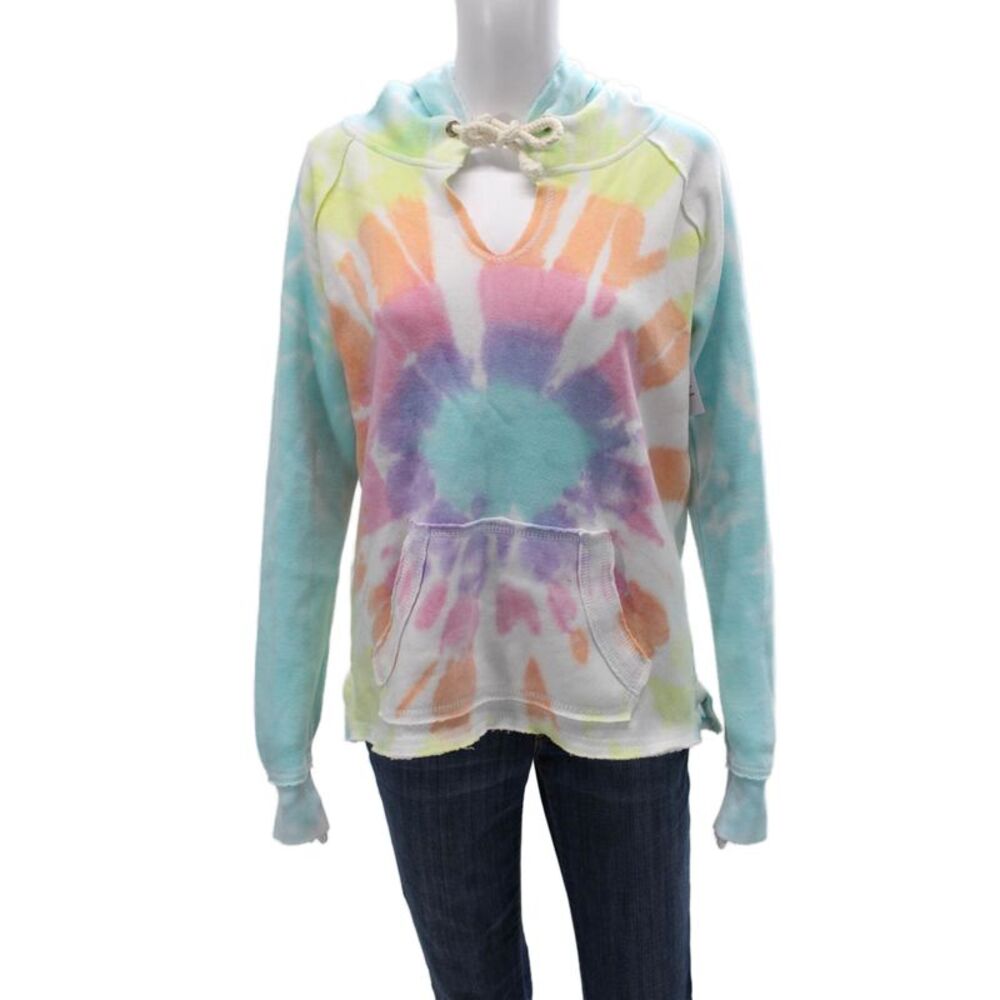 Ocean Drive Women Pullover Hoodie Tie Dye V Neck Cotton Long Sleeve Size S